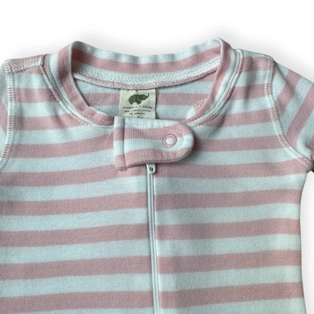 Monica + Andy 6-9M‎ Organic Cotton Pink & White Striped Zip Footed Pajamas